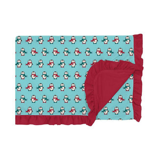 KicKee Pants Girls Print Ruffle Toddler Blanket, Iceberg Penguins - One Size WCA22