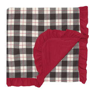 KicKee Pants Girls Print Ruffle Toddler Blanket, Midnight Holiday Plaid - One Size