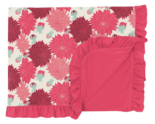 KicKee Pants Girls Print Ruffle Toddler Blanket, Natural Dahlias - One Size