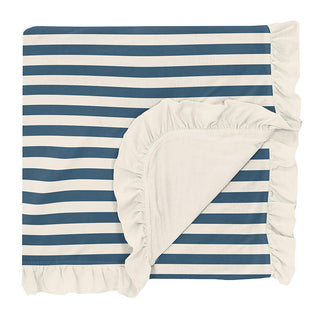KicKee Pants Girls Print Ruffle Toddler Blanket, Nautical Stripe - One Size