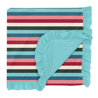 KicKee Pants Girls Print Ruffle Toddler Blanket, Snowball Multi Stripe - One Size