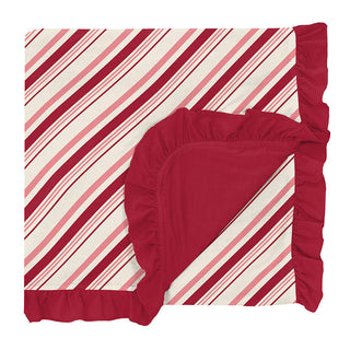 KicKee Pants Girls Print Ruffle Toddler Blanket, Strawberry Candy Cane Stripe - One Size