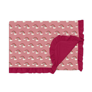 KicKee Pants Girls Print Ruffle Toddler Blanket, Strawberry Rainbows - One Size