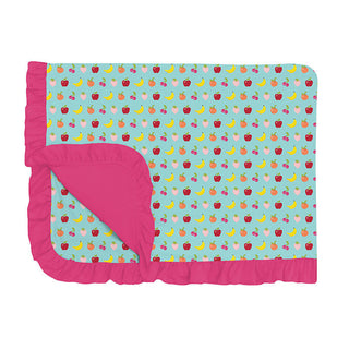 KicKee Pants Girl's Print Ruffle Toddler Blanket - Summer Sky Mini Fruit