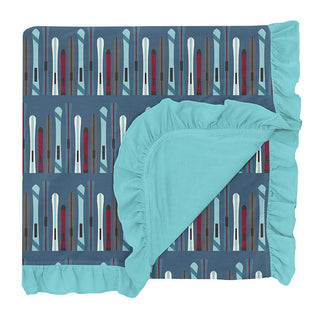 KicKee Pants Girls Print Ruffle Toddler Blanket, Twilight Skis - One Size