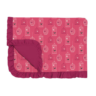 KicKee Pants Girls Print Ruffle Toddler Blanket, Winter Rose Birdcage - One Size 15ANV
