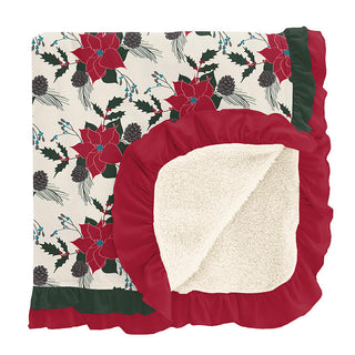 KicKee Pants Girls Print Sherpa-Lined Double Ruffle Toddler Blanket, Christmas Floral - One Size