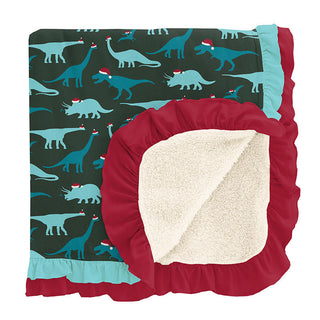 KicKee Pants Girls Print Sherpa-Lined Double Ruffle Toddler Blanket, Santa Dinos - One Size