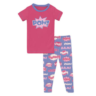 KicKee Pants Girl's Print Short Sleeve Graphic Tee Pajama Set - Forget Me Not Comic Onomatopoeia