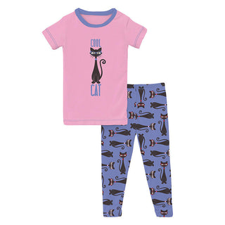 KicKee Pants Girl's Print Short Sleeve Graphic Tee Pajama Set - Forget Me Not Cool Cats