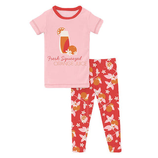KicKee Pants Girl's Print Short Sleeve Graphic Tee Pajama Set - Poppy Orange Blossom
