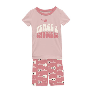 KicKee Pants Girl's Print Short Sleeve Graphic Tee Pajama Set with Shorts - Desert Rose Guitar Birds
