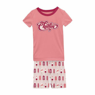 KicKee Pants Girls Print Short Sleeve Graphic Tee Pajama Set with Shorts - Macaroon Popsicles