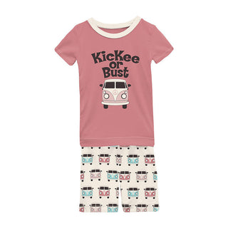 KicKee Pants Girl's Print Short Sleeve Graphic Tee Pajama Set with Shorts - Natural Vintage Vans
