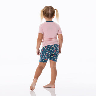 KicKee Pants Girl's Print Short Sleeve Graphic Tee Pajama Set with Shorts - Peace, Love and Happiness