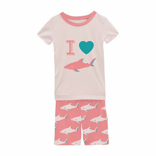 KicKee Pants Girls Print Short Sleeve Graphic Tee Pajama Set with Shorts - Strawberry Sharky