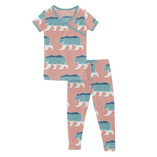 Girl's Print Bamboo Short Sleeve Kimono Pajama Set - Blush Night Sky Bear KicKee Pants Size: 10 Kids