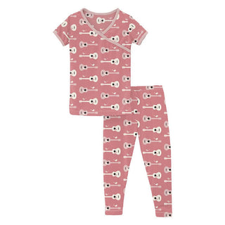 Girl's Print Bamboo Short Sleeve Kimono Pajama Set - Desert Rose Guitar Birds KicKee Pants Size: 2T