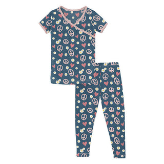 KicKee Pants Girl's Print Short Sleeve Kimono Pajama Set - Peace, Love and Happiness