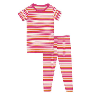 KicKee Pants Girl's Print Short Sleeve Pajama Set - Anniversary Sunset Stripe