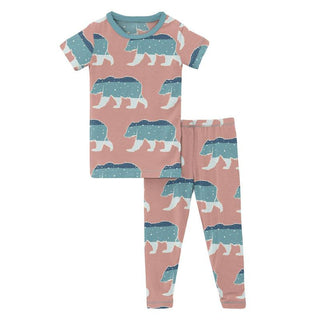 KicKee Pants Girls Print Short Sleeve Pajama Set - Blush Night Sky Bear