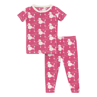 Girl's Print Bamboo Short Sleeve Pajama Set - Flamingo Poodles KicKee Pants Size: 18-24 Months