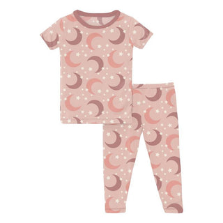 KicKee Pants Girl's Print Short Sleeve Pajama Set - Peach Blossom Moon and Stars