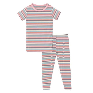 KicKee Pants Girls Print Short Sleeve Pajama Set - Spring Bloom Stripe