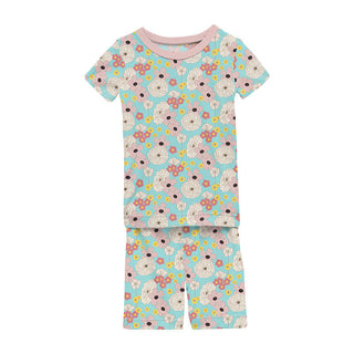 KicKee Pants Girl's Print Short Sleeve Pajama Set with Shorts - Summer Sky Flower Power