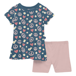 KicKee Pants Girl's Print Short Sleeve Playtime Outfit Set - Peace, Love and Happiness
