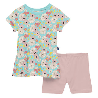 KicKee Pants Girl's Print Short Sleeve Playtime Outfit Set - Summer Sky Flower Power