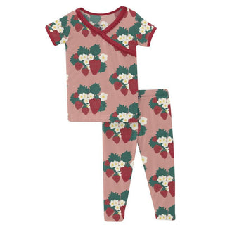 KicKee Pants Girls Print Short Sleeve Scallop Kimono Pajama Set - Blush Strawberry Farm