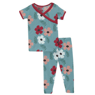 KicKee Pants Girls Print Short Sleeve Scallop Kimono Pajama Set - Glacier Wildflowers