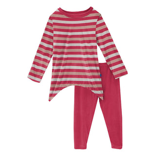 KicKee Pants Girls Print Side-Tailed Tee and Legging Outfit Set - Hopscotch Stripe