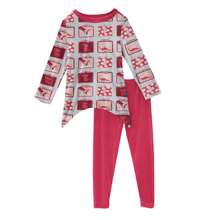 KicKee Pants Girls Print Side-Tailed Tee and Legging Outfit Set - Illusion Blue Lunchboxes