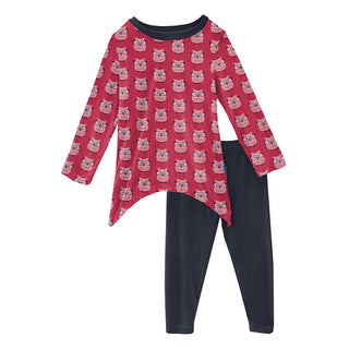 KicKee Pants Girls Print Side-Tailed Tee and Legging Outfit Set - Taffy Wise Owls