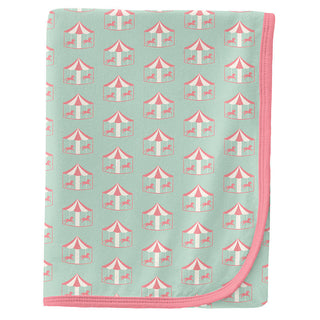 KicKee Pants Girls Print Swaddling Blanket, Pistachio Carousel - One Size