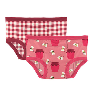KicKee Pants Girls Print Training Pants Set - Wild Strawberry Gingham and Strawberry Bees and Jam