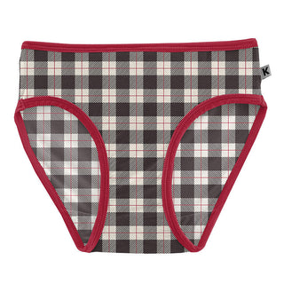 KicKee Pants Girls Print Underwear Set - Midnight Holiday Plaid and Crimson Penguins