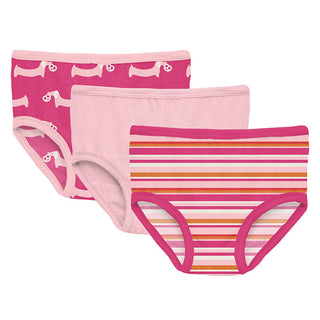 KicKee Pants Girl's Print Underwear (Set of 3) - Calypso Pretzel Pup, Lotus & Anniversary Sunset Stripe