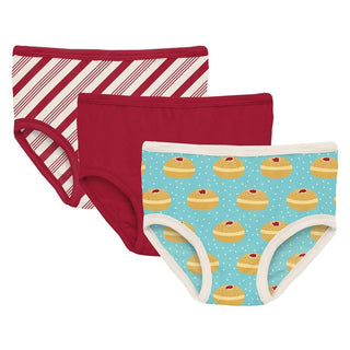 KicKee Pants Girls Print Underwear Set of 3 - Crimson Candy Cane Stripe, Crimson and Iceberg Jelly Donuts WCA22