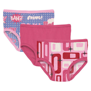 KicKee Pants Girl's Print Underwear (Set of 3) - Forget Me Not Comic Onomatopoeia, Cotton Candy Mid Century Modern & Flamingo