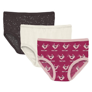 KicKee Pants Girl's Print Underwear (Set of 3) - Midnight Foil Constellations, Natural & Berry Ski Birds