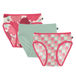KicKee Pants Girls Print Underwear Set of 3 - Natural Dahlias, Pistachio and Pistachio Candy