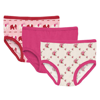KicKee Pants Girl's Print Underwear (Set of 3) - Natural Rose Trellis, Calypso & Calypso Elephant