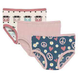 KicKee Pants Girl's Print Underwear (Set of 3) - Peace, Love and Happiness, Baby Rose & Natural Vintage Vans