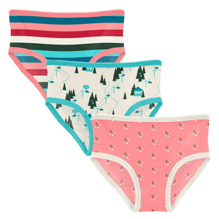 KicKee Pants Girls Print Underwear Set of 3 - Snowball Stripe, Natural Chairlift and Strawberry Baby Berries