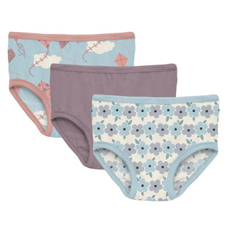 KicKee Pants Girls Print Underwear Set of 3 - Spring Day Kites, Elderberry and Natural Hydrangea