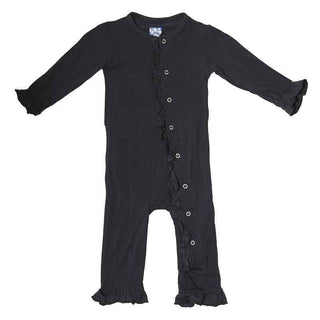 KicKee Pants Girls Ruffle Coverall, Midnight Black