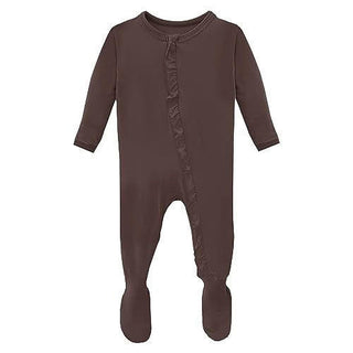KicKee Pants Girl's Solid Bamboo Classic Ruffle Footie with Zipper - Bark 